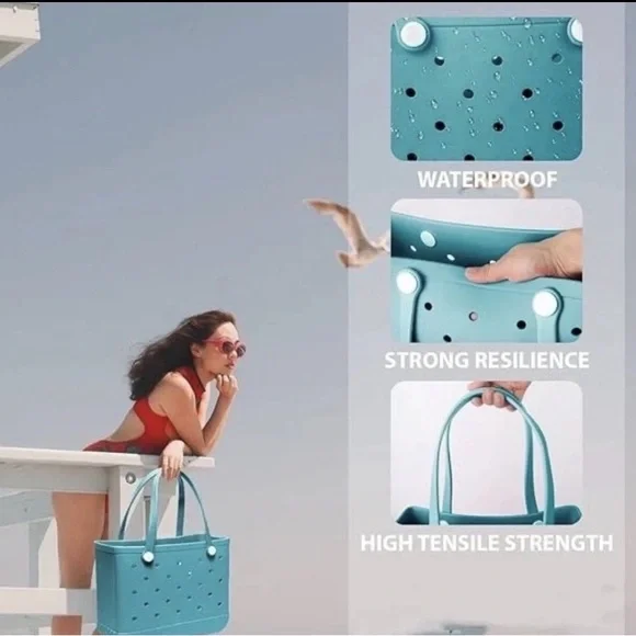 Waterproof Rubber Beach Tote Bag for Women, Medium Tote Bag for Beach, Pool Bag - Picture 3 of 3